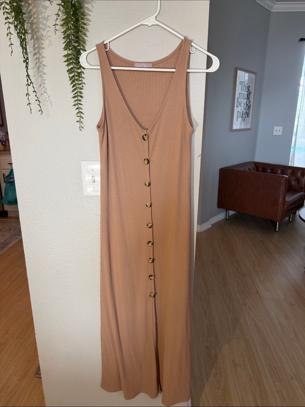 Sleeveless Button-Front Maxi Dress in Camel